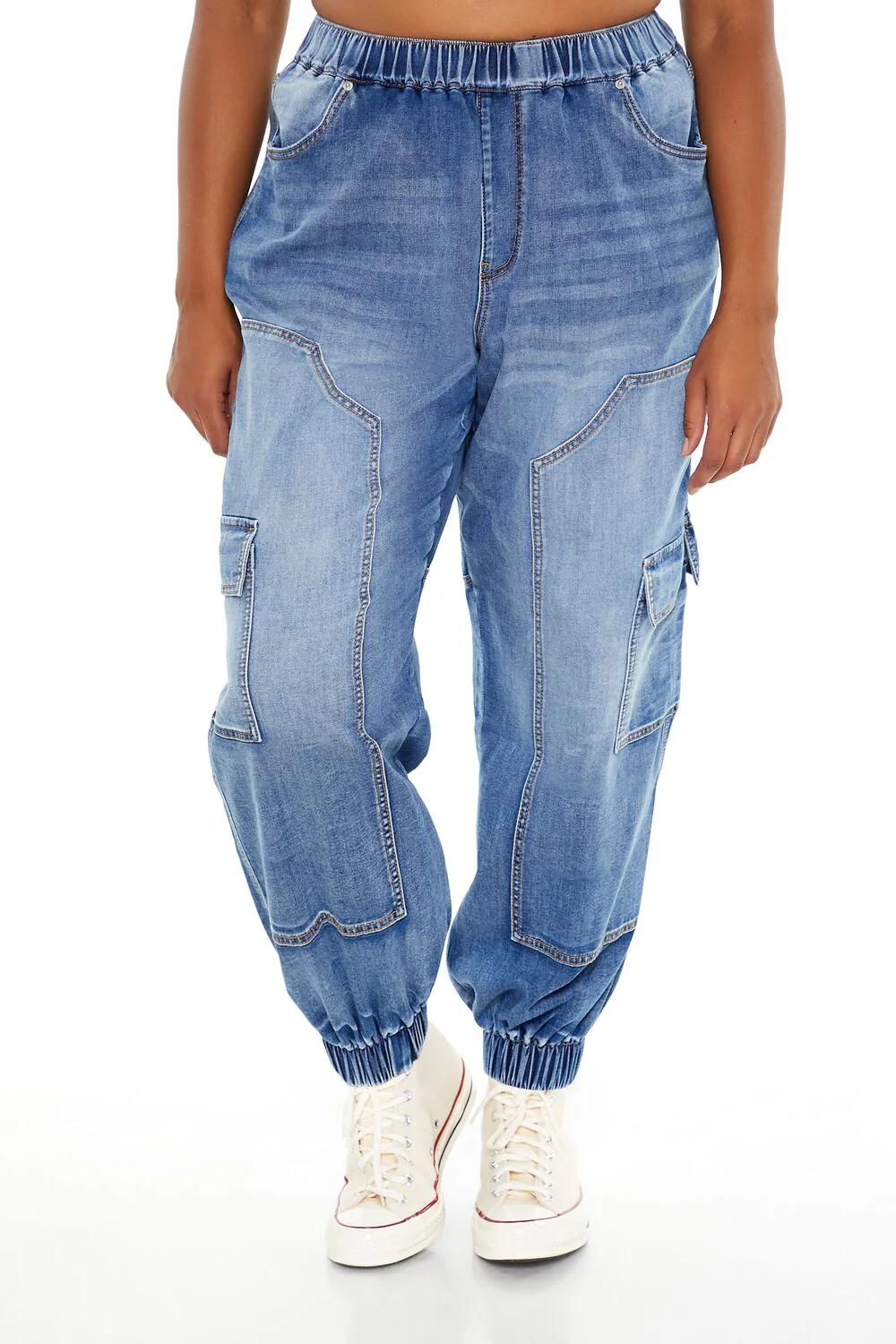 Plus Size Denim Cargo Joggers - Image 2