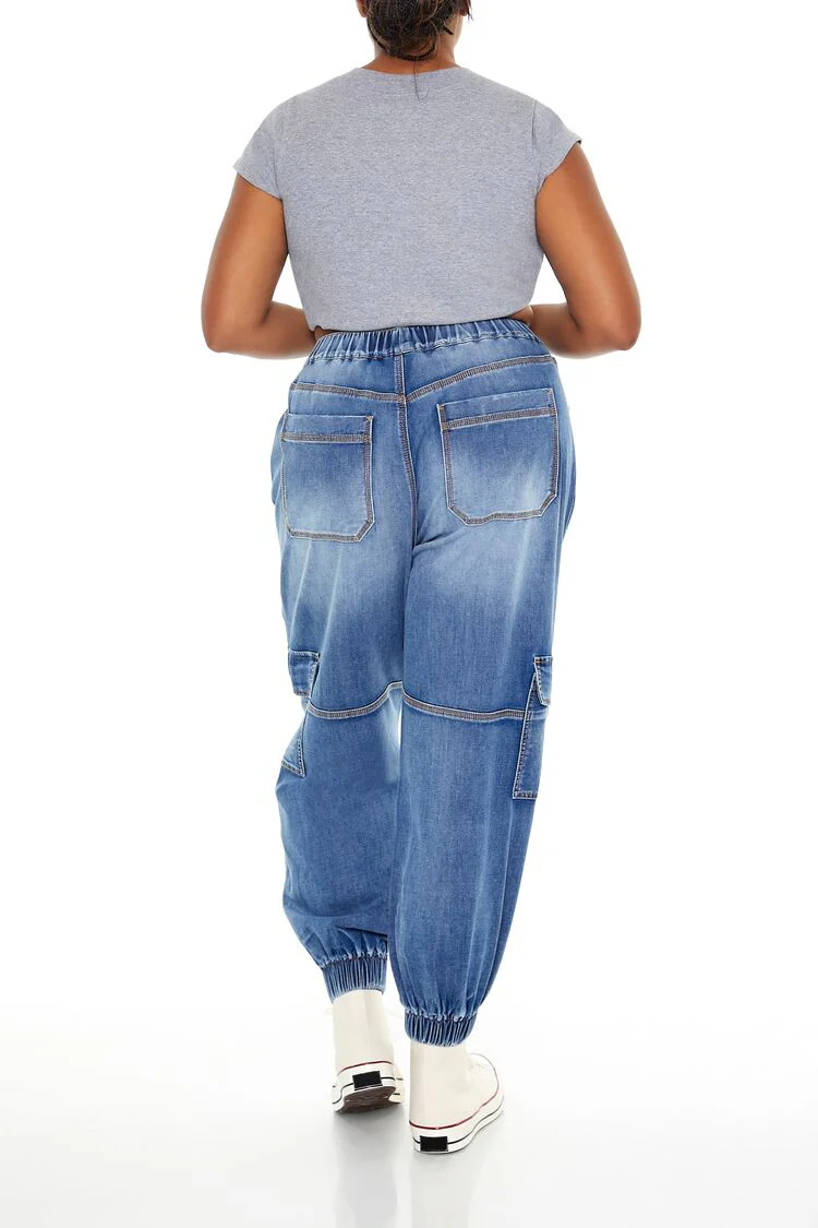 Plus Size Denim Cargo Joggers - Image 4