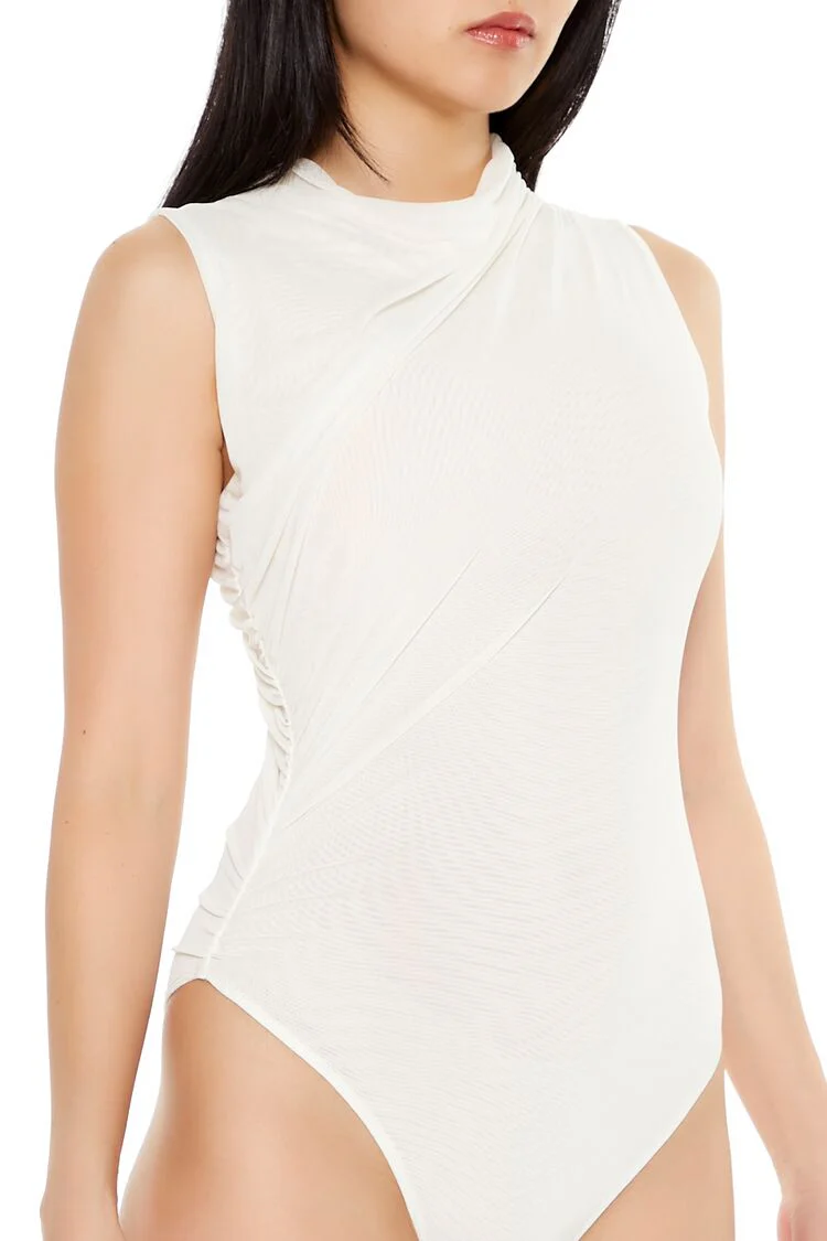 Draped Mesh Mock Neck Bodysuit - Image 3