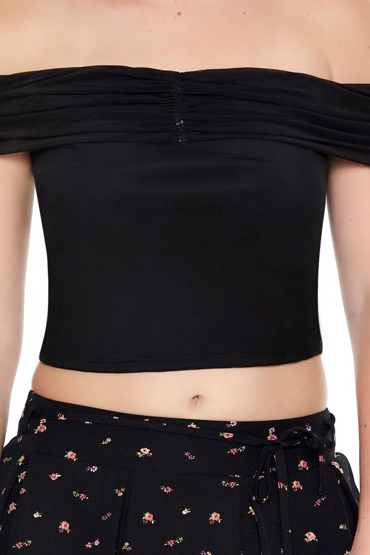 Mesh Off-the-Shoulder Crop Top - Image 3