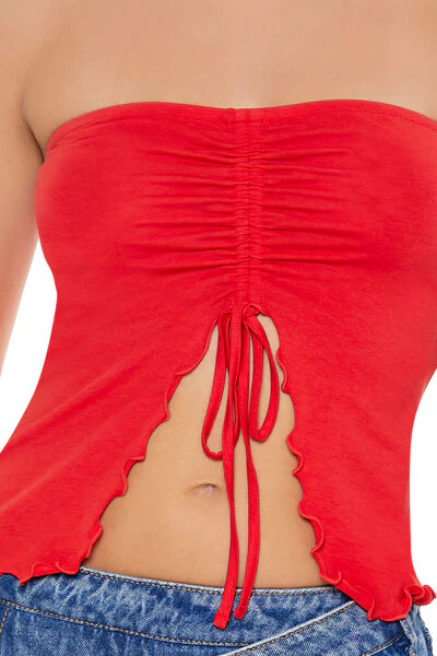 Lettuce-Edge Split-Hem Tube Top - Image 3