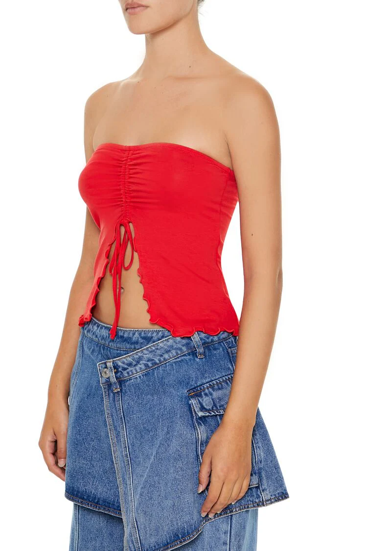 Lettuce-Edge Split-Hem Tube Top - Image 4