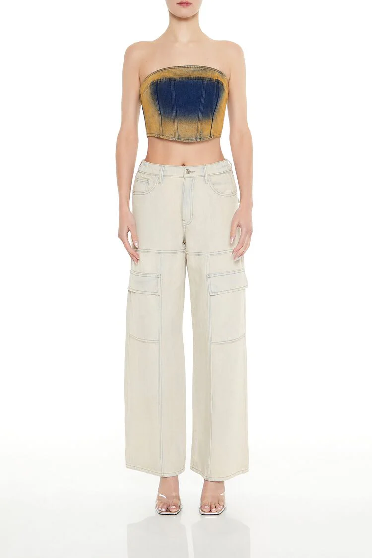 Sandblasted Denim Tube Crop Top - Image 2