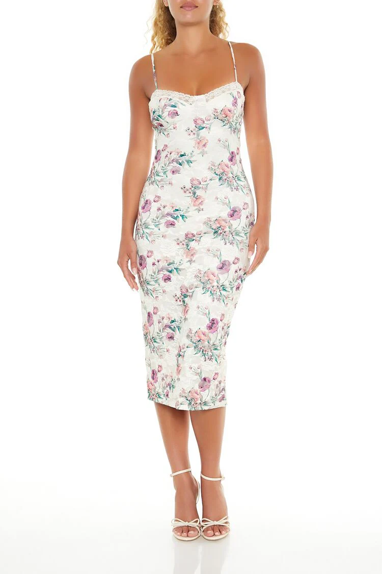 Floral Print Lace Midi Dress - Image 2