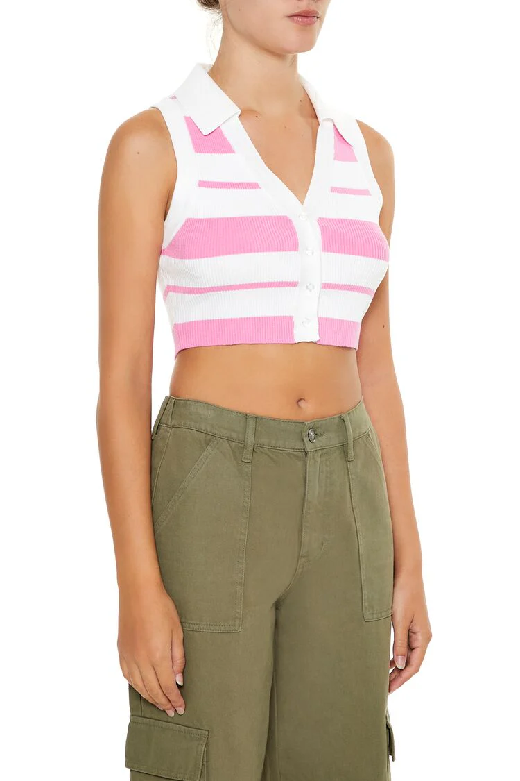 Cropped Stripe Sweater Vest - Image 4