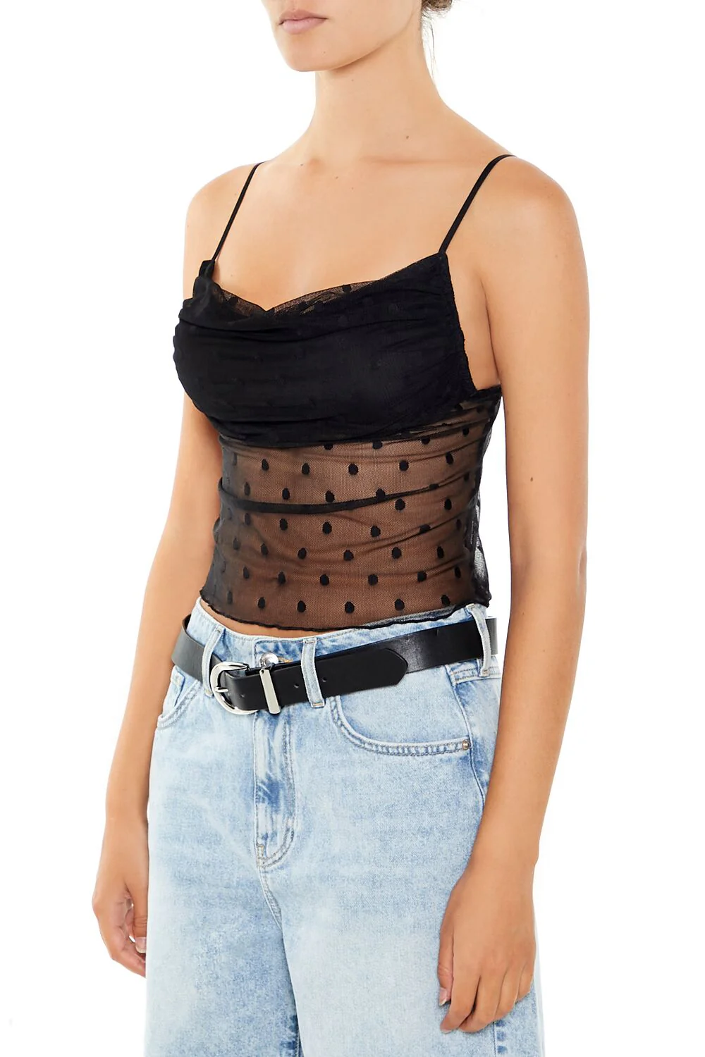 Ruched Polka Dot Mesh Cami - Image 4