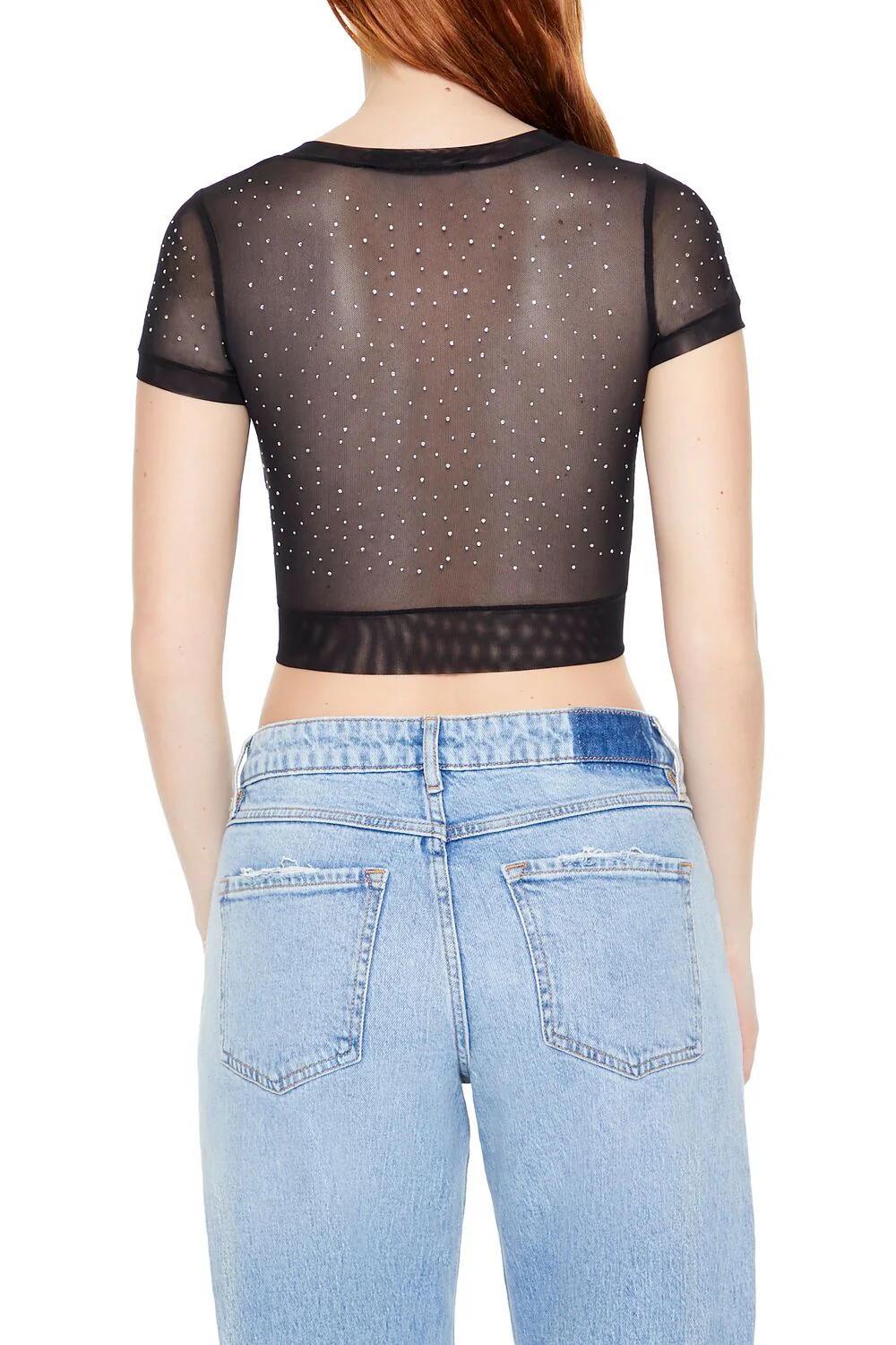 Cropped Mesh Rhinestone Tee - Image 3