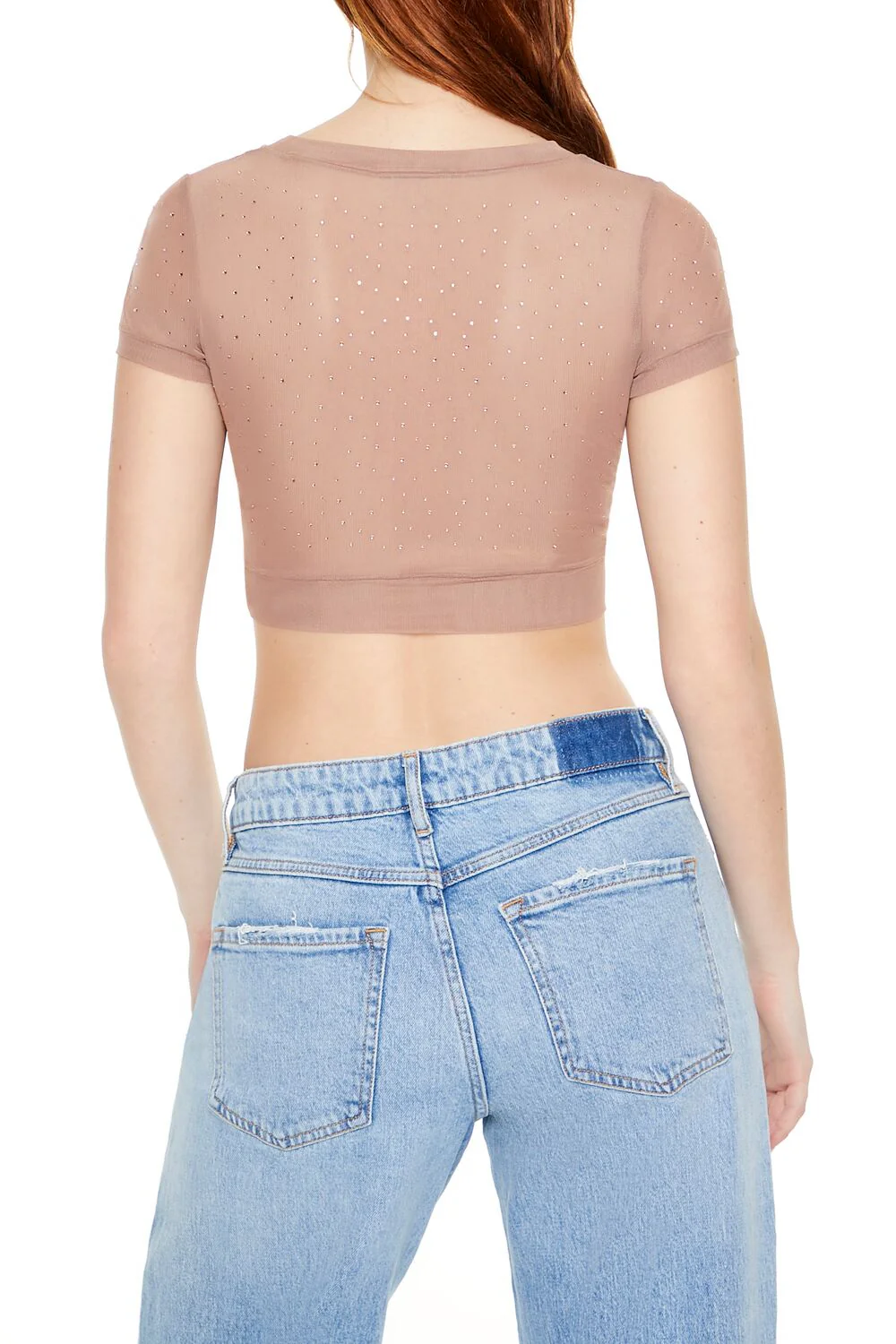 Cropped Mesh Rhinestone Tee - Image 8
