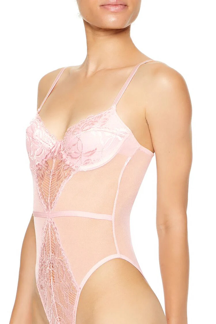 Floral Lace Mesh Lingerie Bodysuit - Image 6