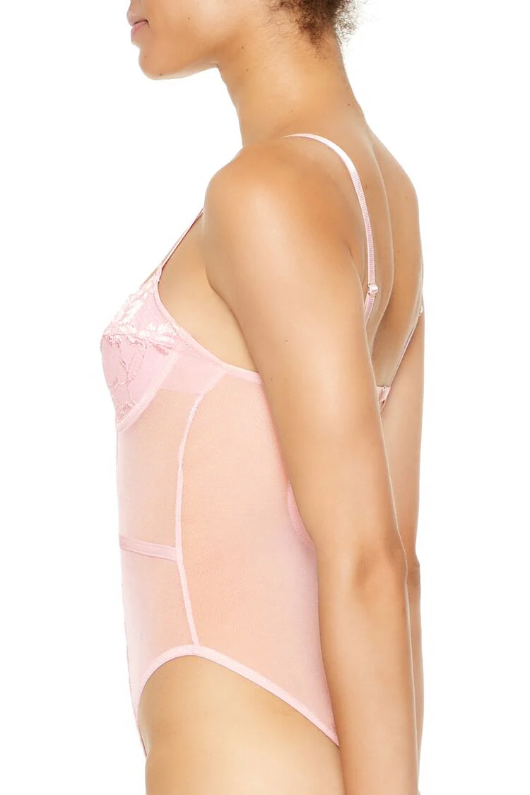 Floral Lace Mesh Lingerie Bodysuit - Image 7