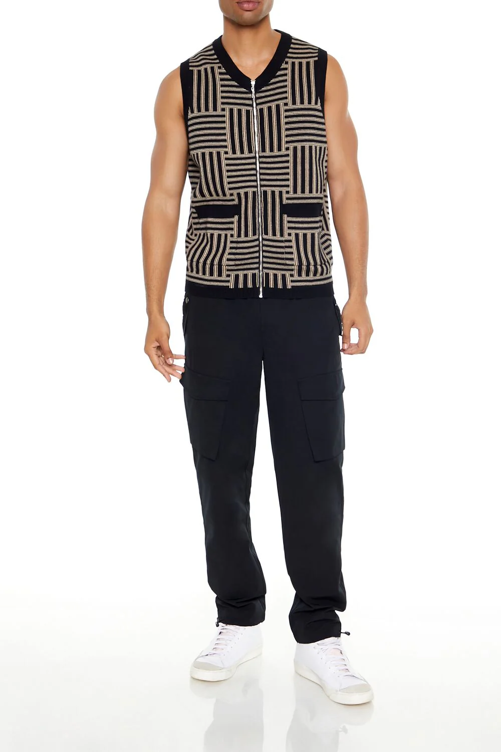 Geo Print Zip-Up Sweater Vest - Image 2
