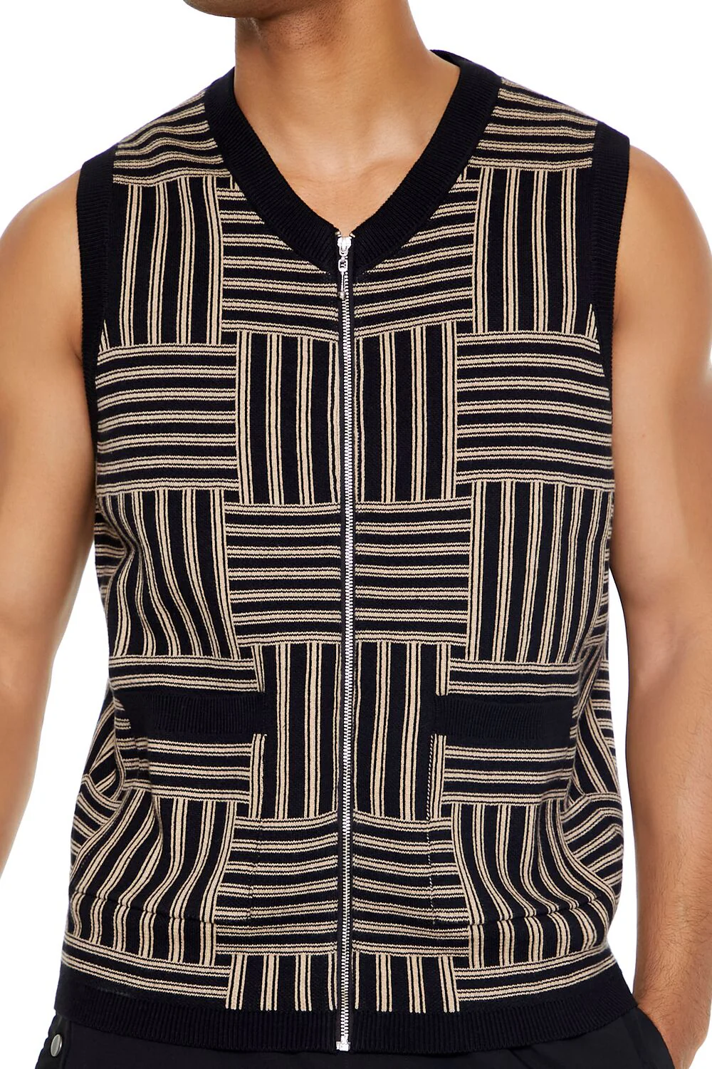 Geo Print Zip-Up Sweater Vest - Image 3