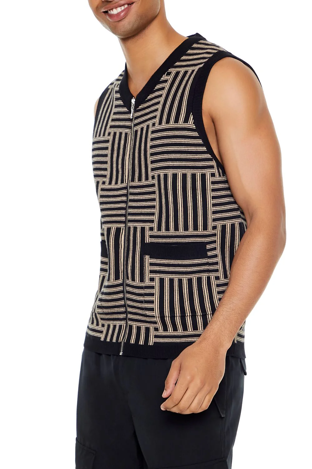 Geo Print Zip-Up Sweater Vest - Image 4