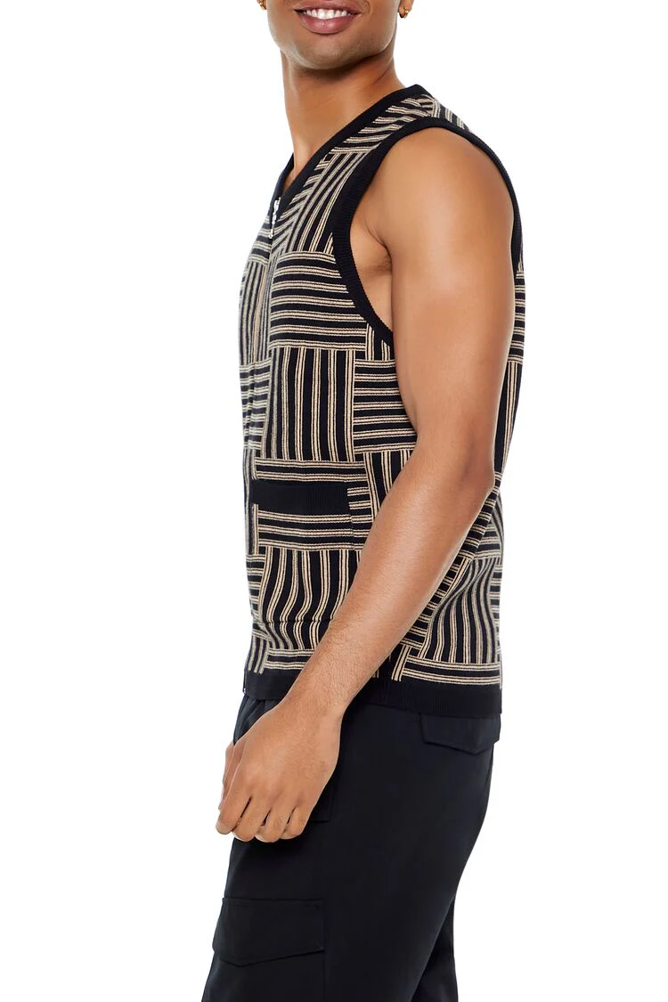 Geo Print Zip-Up Sweater Vest - Image 5