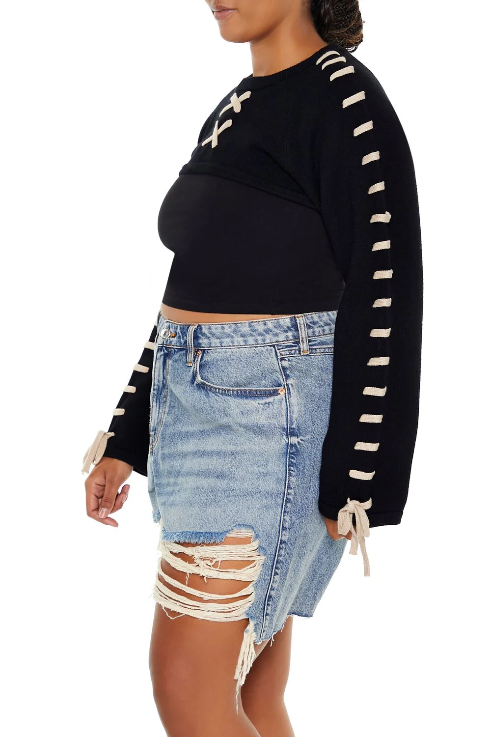 Plus Size Cropped Tie-Trim Sweater - Image 4