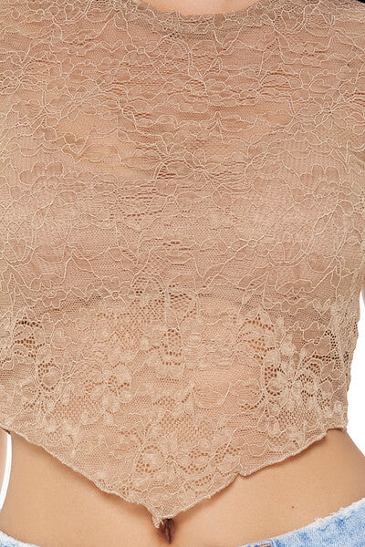 Cropped Lace V-Hem Tee - Image 8