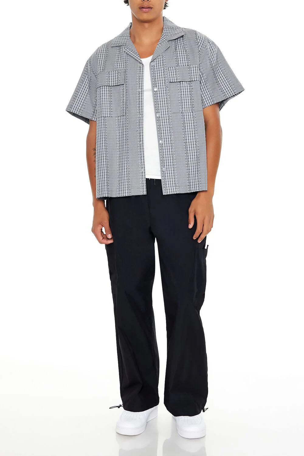 Cropped Mixed Plaid Shirt - Image 2