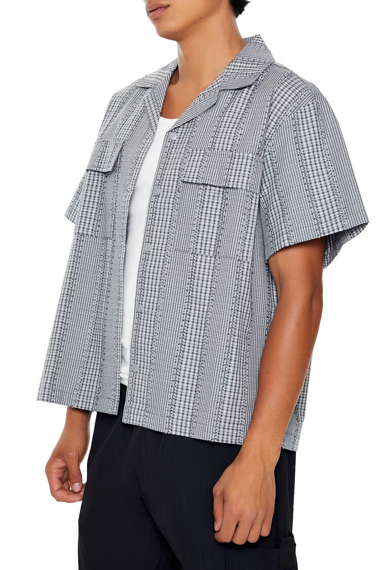 Cropped Mixed Plaid Shirt - Image 3