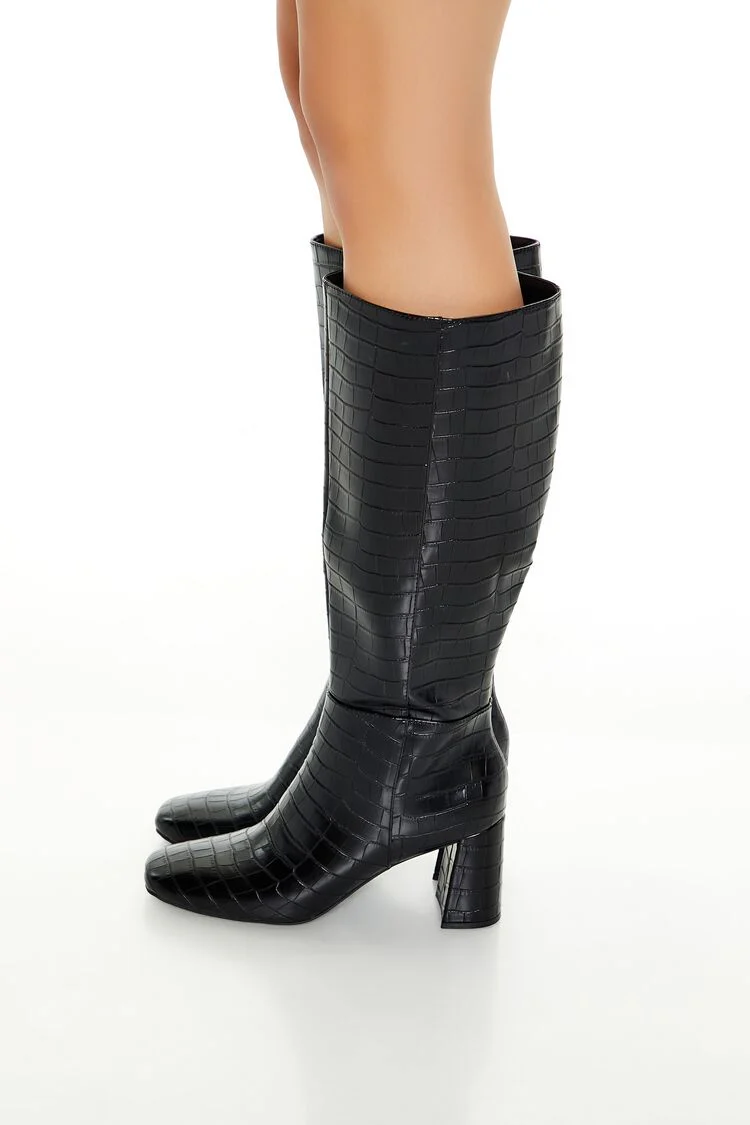 Faux Croc Knee-High Boots - Image 2