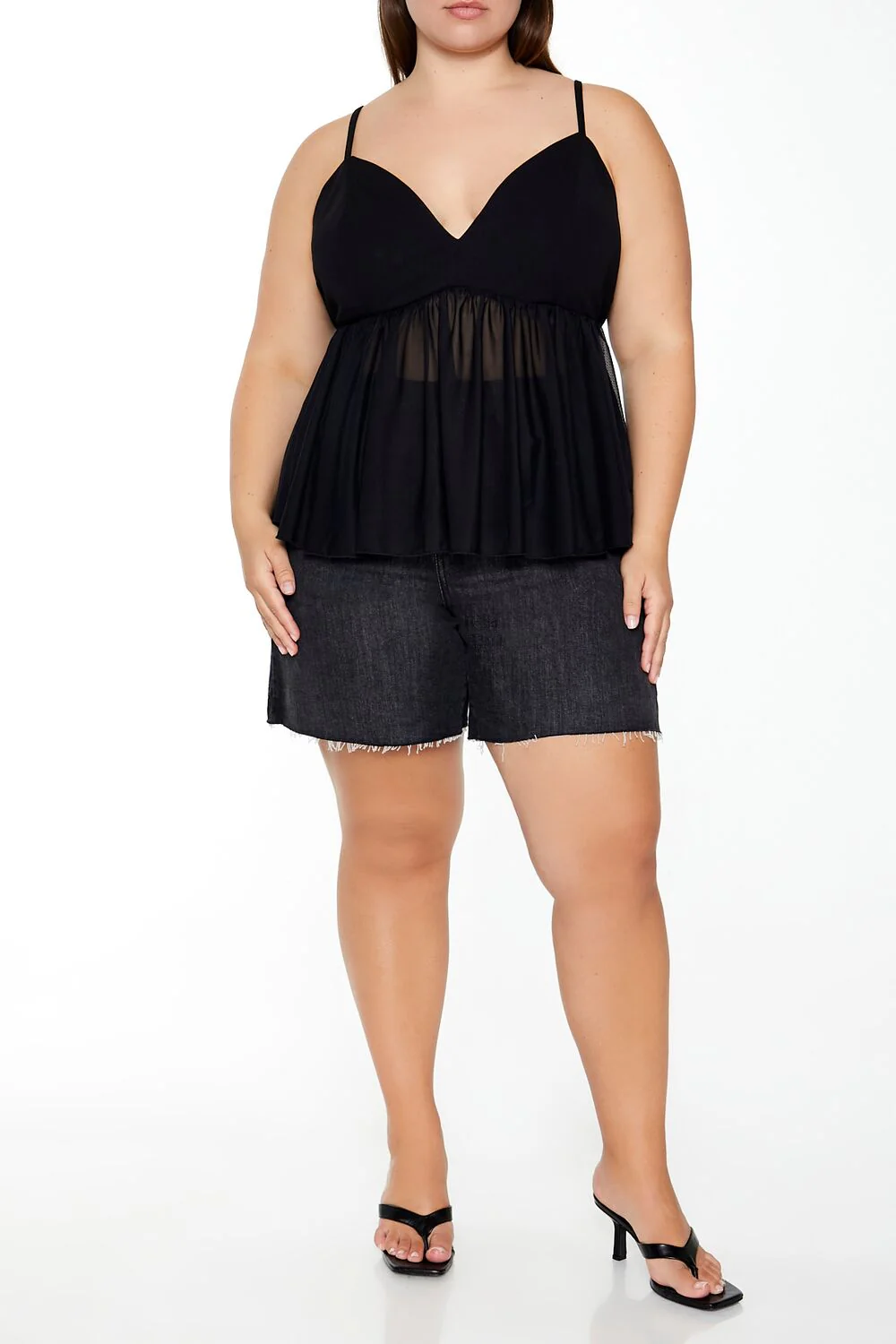 Plus Size Sheer Mesh Flounce Cami - Image 2