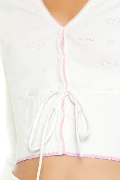 Pointelle Knit Cardigan Sweater - Image 3