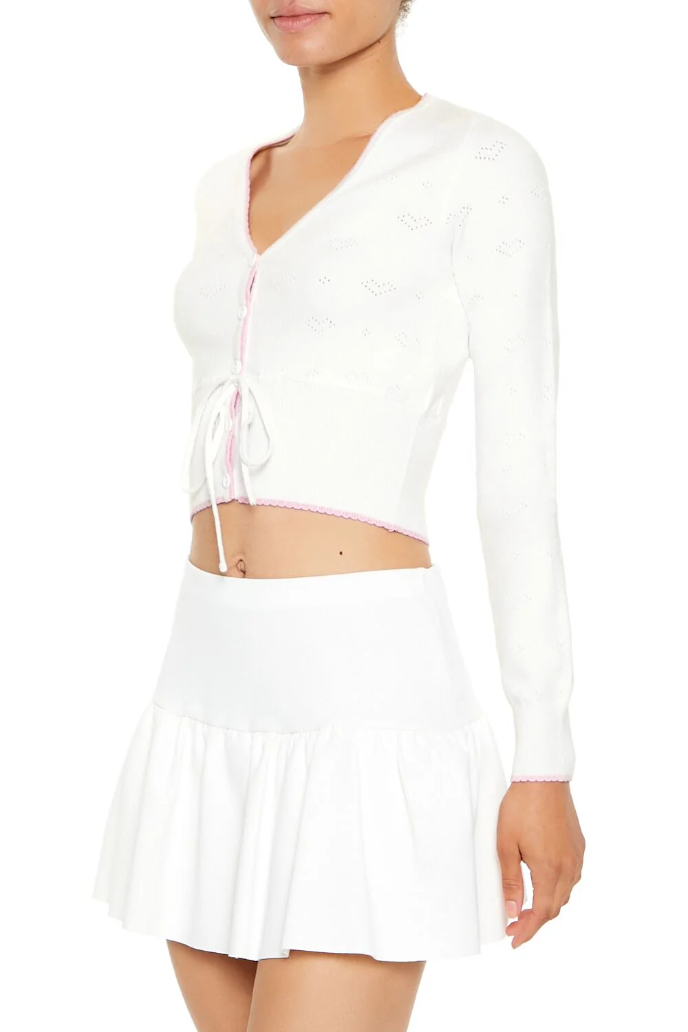 Pointelle Knit Cardigan Sweater - Image 4