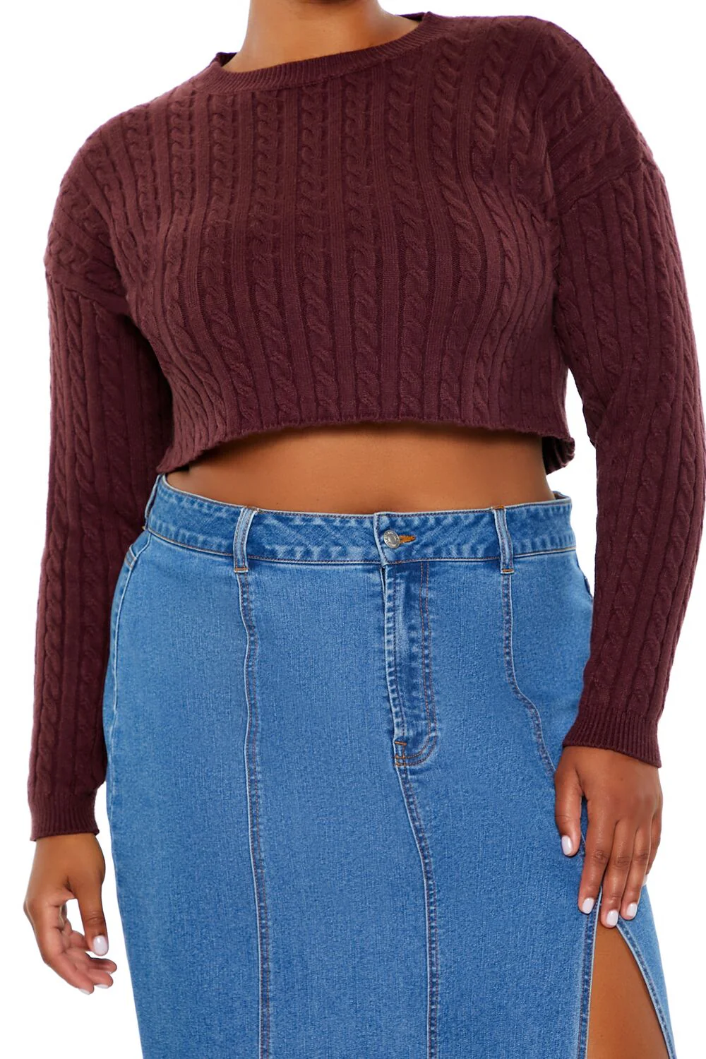 Plus Size Cable Knit Cropped Sweater - Image 3