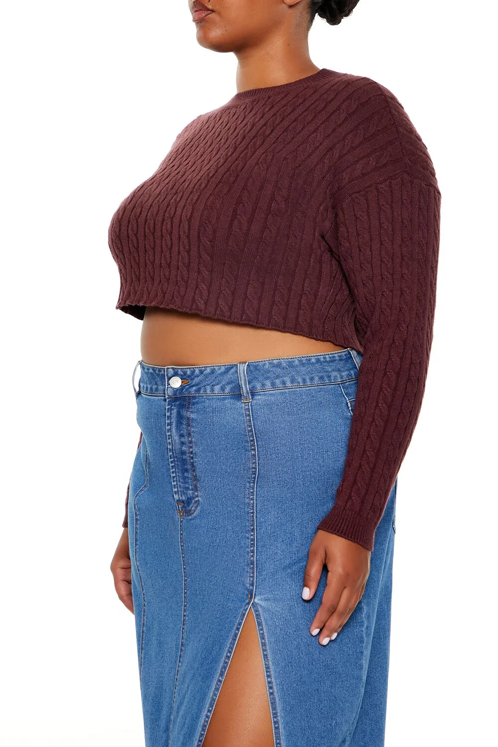 Plus Size Cable Knit Cropped Sweater - Image 4