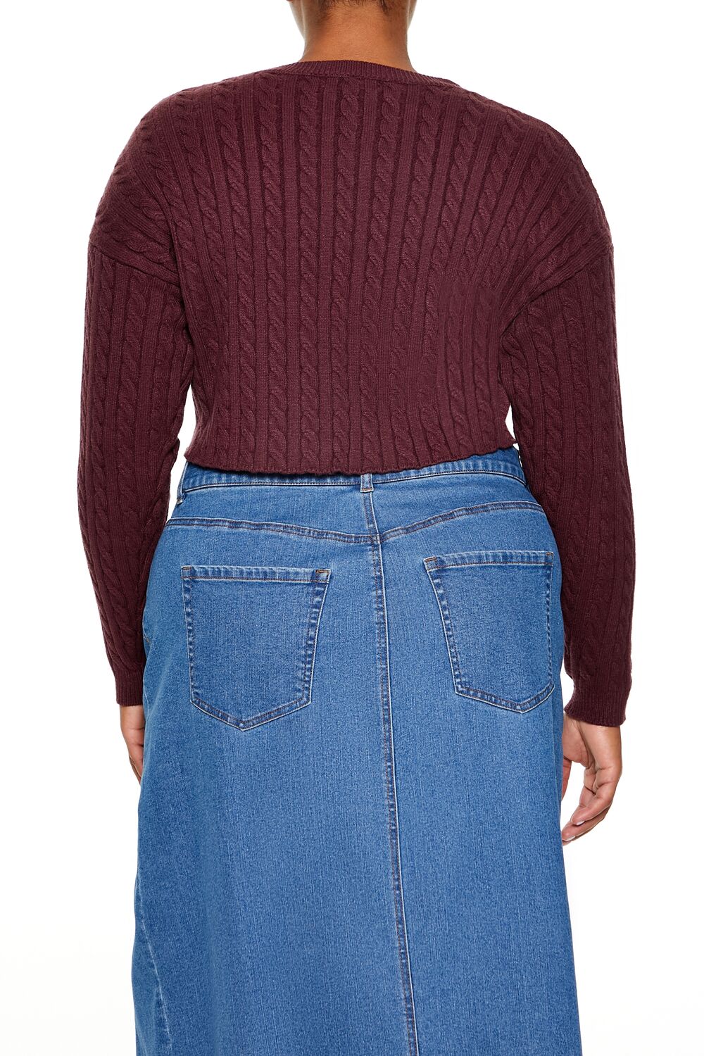 Plus Size Cable Knit Cropped Sweater - Image 5