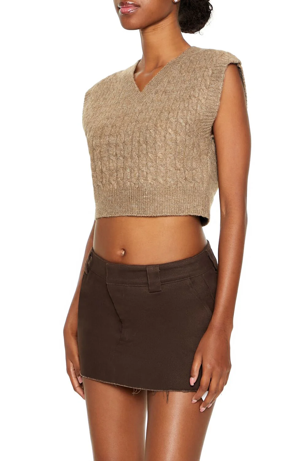 Cropped Cable Knit Sweater Vest - Image 4