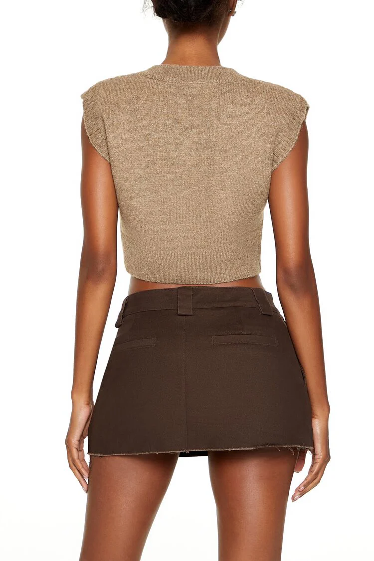 Cropped Cable Knit Sweater Vest - Image 5