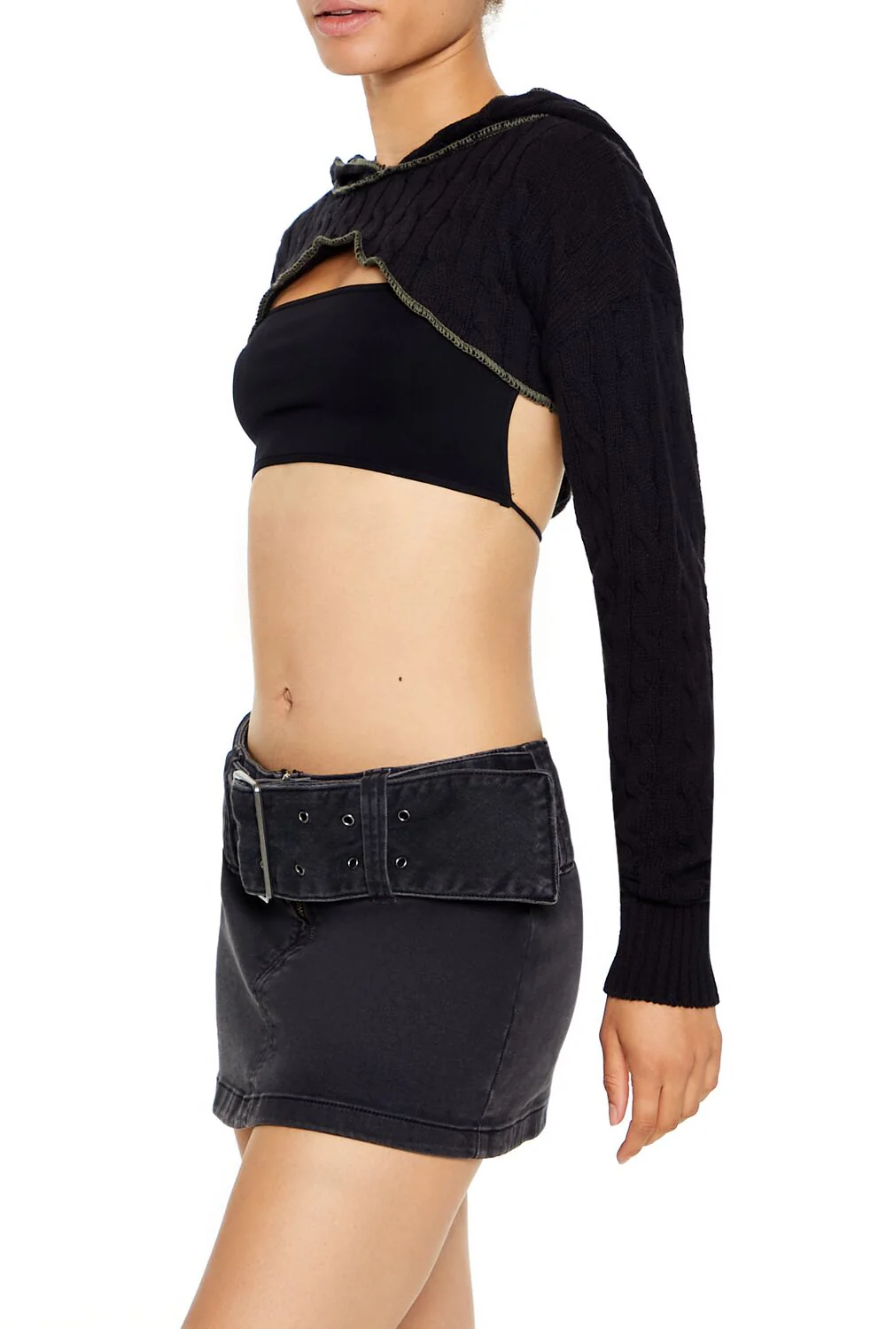 Hooded Cable Knit Shrug Sweater - Image 4