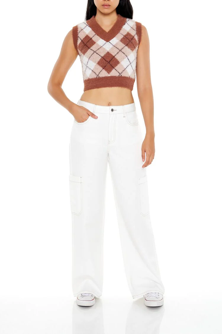 Cropped Argyle Sweater Vest - Image 2