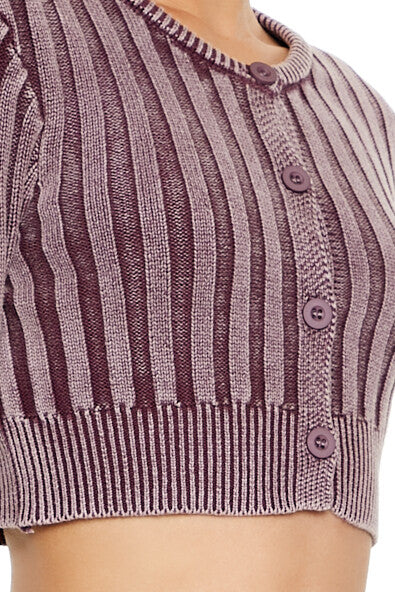 Cropped Rib-Knit Cardigan Sweater - Image 3