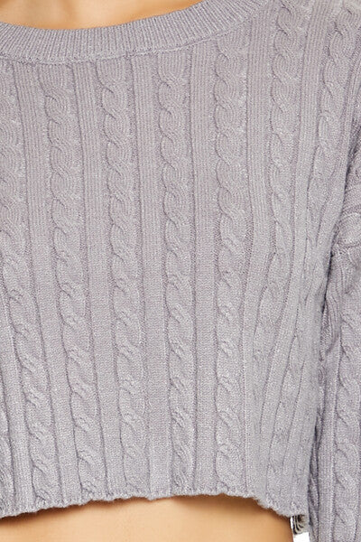 Cropped Cable Knit Sweater - Image 3