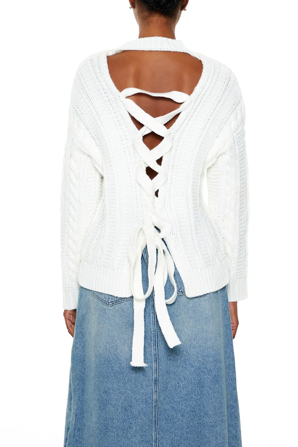 Lace-Back Cable Knit Sweater - Image 2