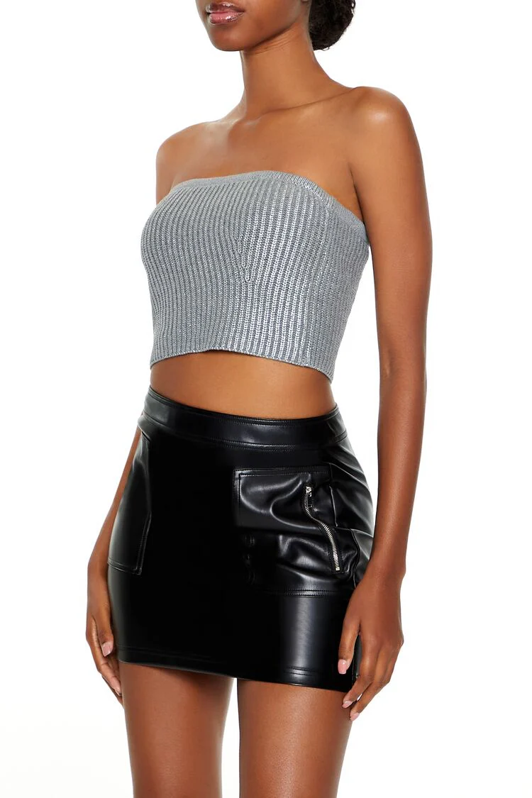 Metallic Sweater-Knit Tube Top - Image 4