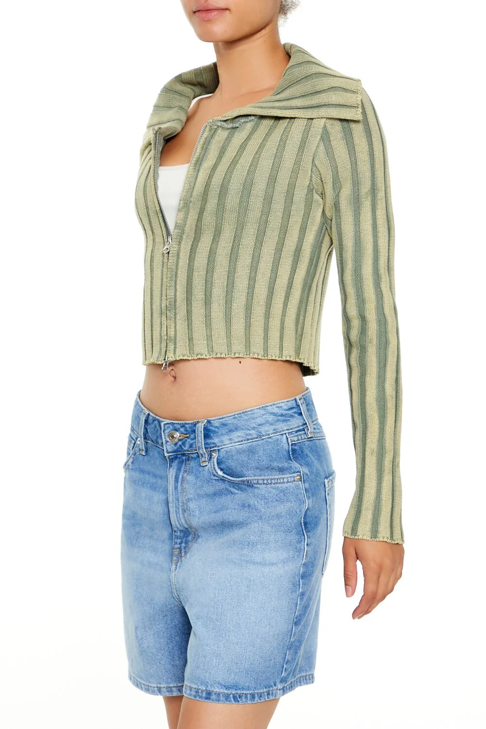 Cropped Zip-Up Sweater - Image 4