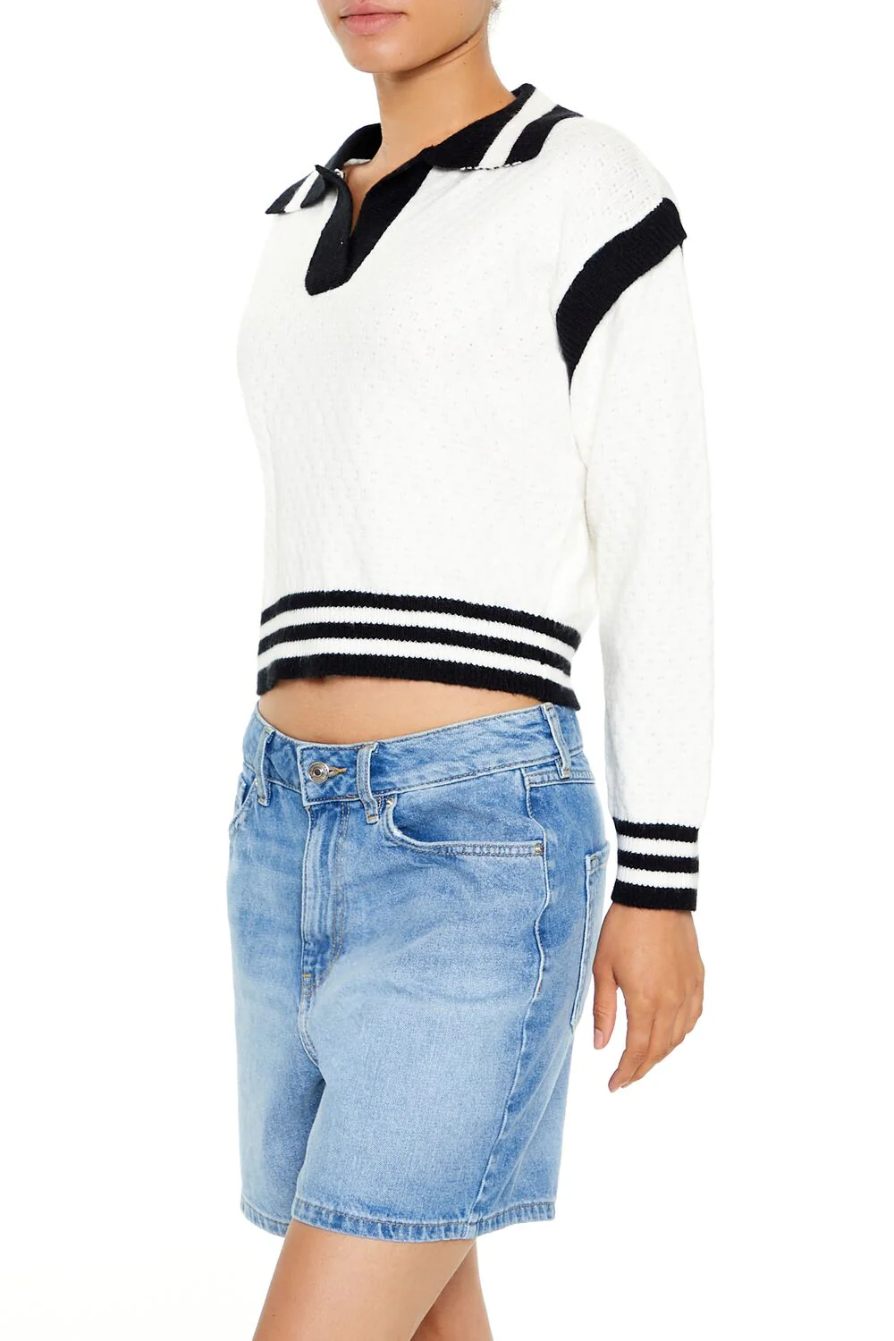 Varsity-Striped Cropped Sweater - Image 4