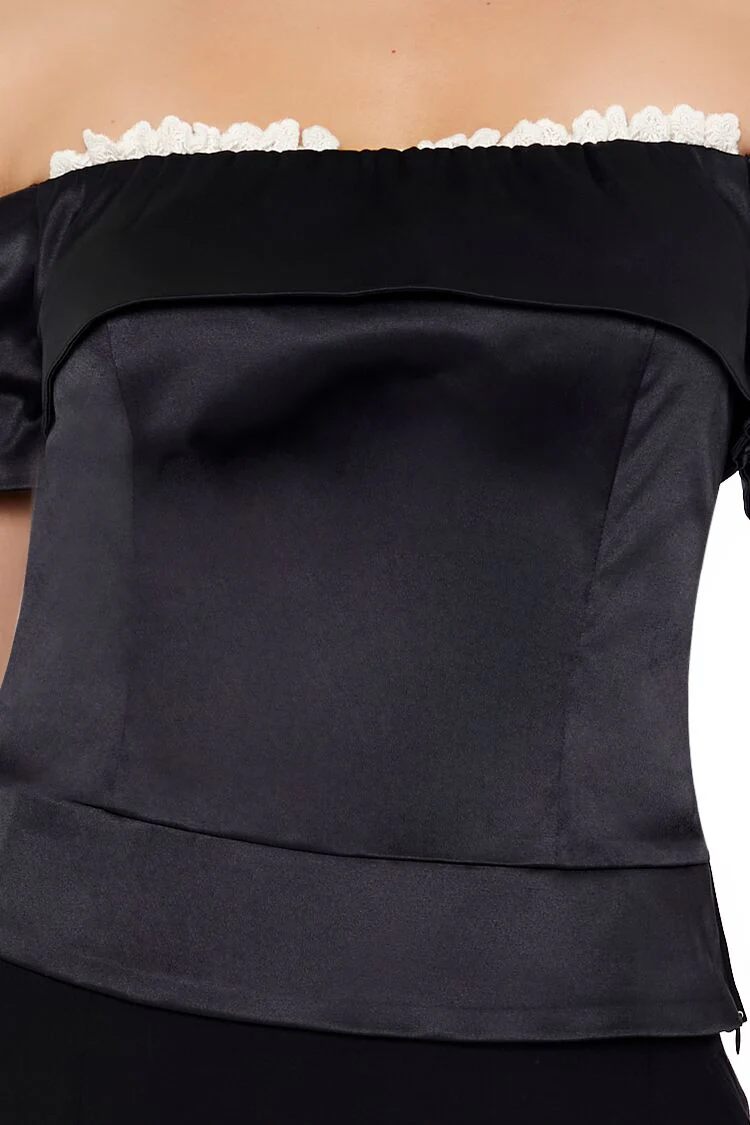 Satin Off-the-Shoulder Crop Top - Image 3