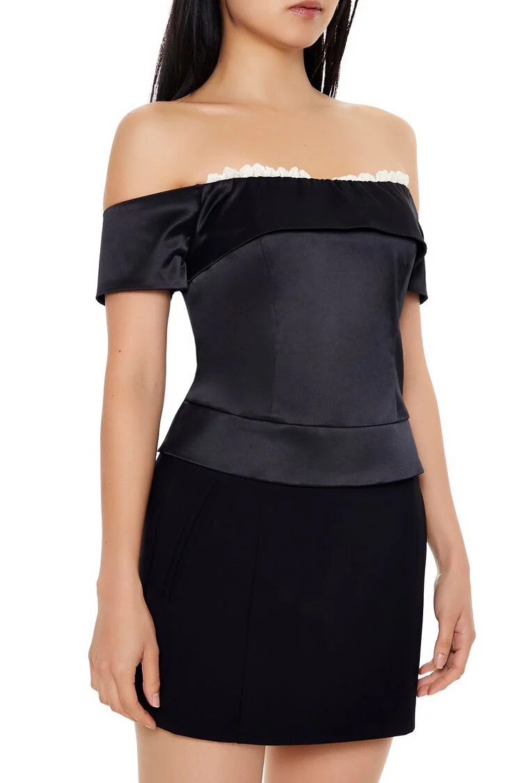 Satin Off-the-Shoulder Crop Top - Image 4
