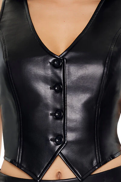 Faux Leather Notched Vest - Image 3