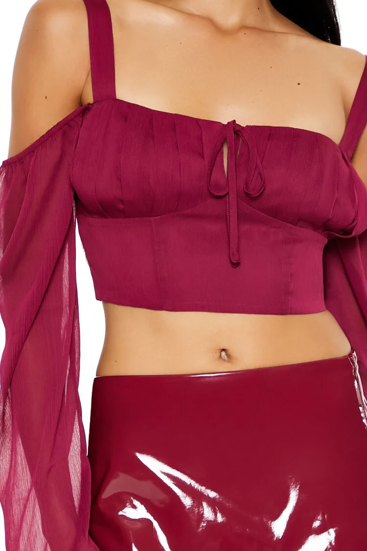 Chiffon Open-Shoulder Crop Top - Image 3