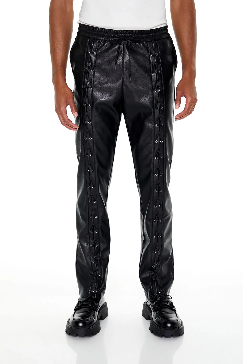 Faux Leather Lace-Up Pants - Image 2