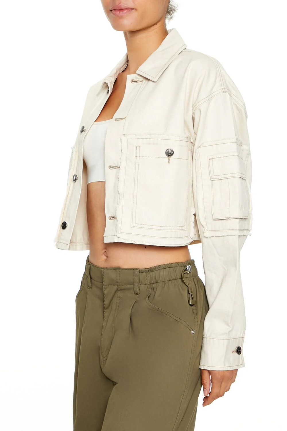 Cropped Cargo Trucker Jacket - Image 4