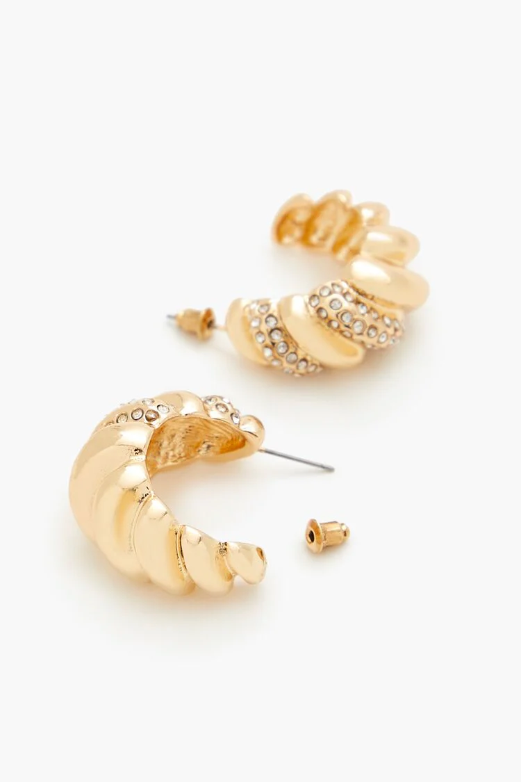 Twisted Rhinestone Hoop Earrings - Image 3