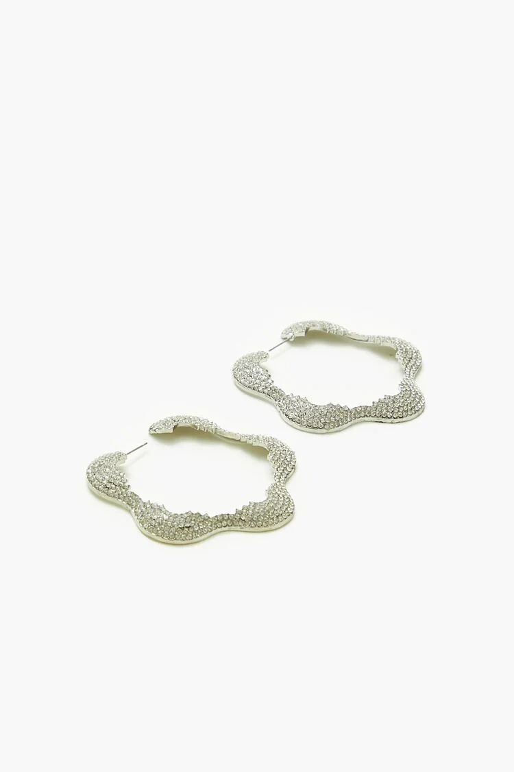 Rhinestone Floral Hoop Earrings - Image 2