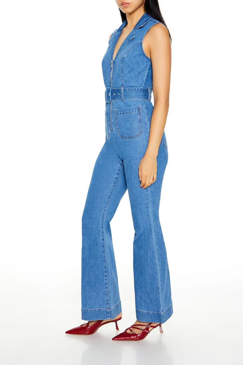 Sleeveless Denim Zip-Up Jumpsuit - Image 3