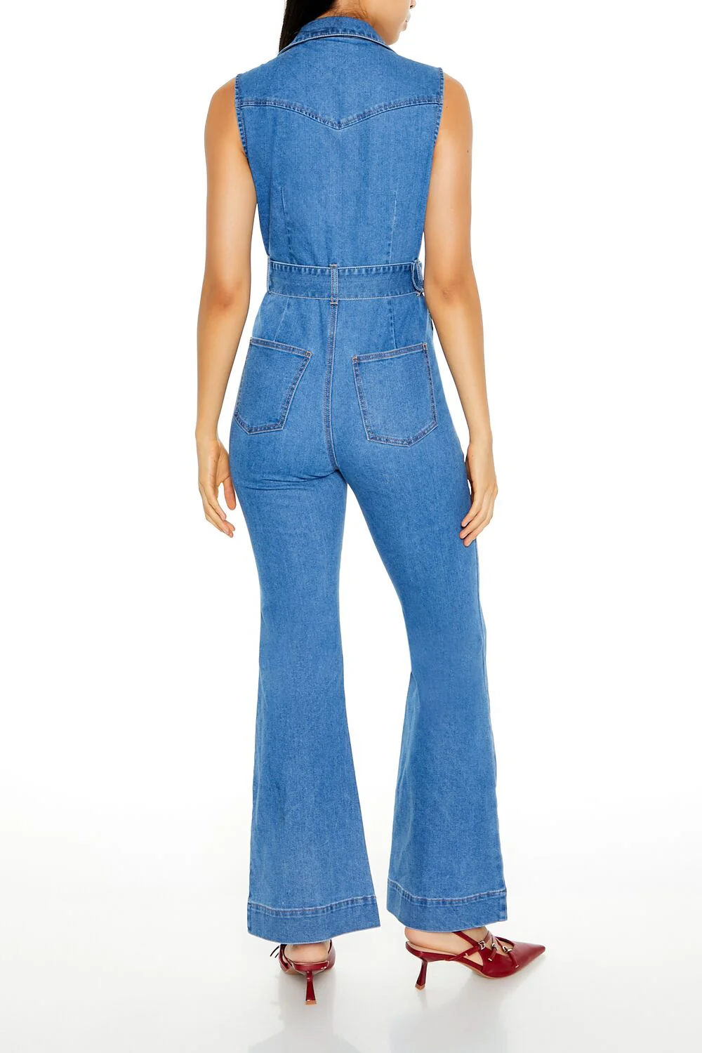 Sleeveless Denim Zip-Up Jumpsuit - Image 4