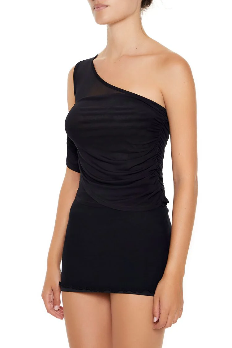 Mesh One-Shoulder Crop Top - Image 4